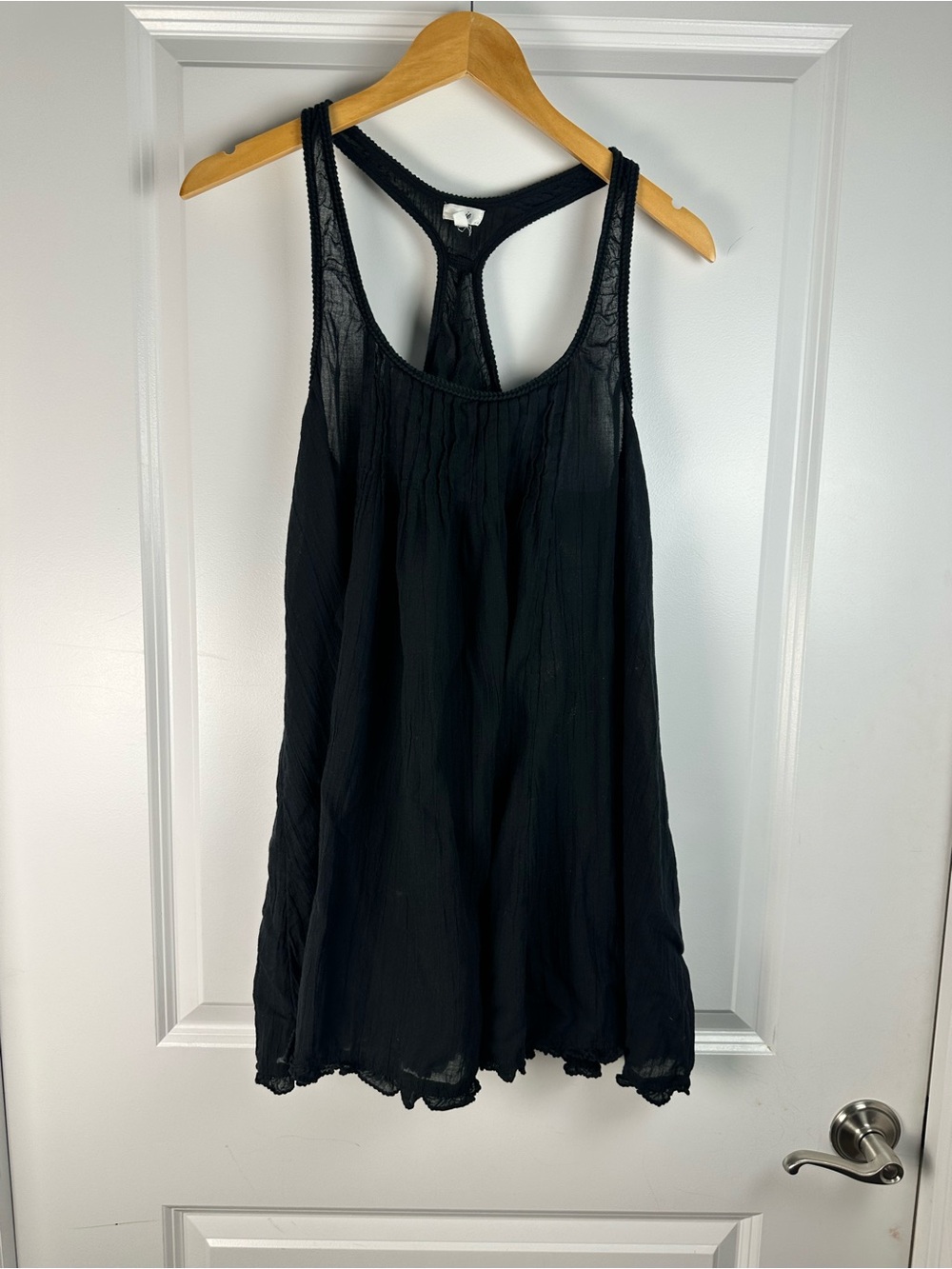 Aerie Black Crinkle Gauze Racerback Cover Up Dress Crochet Trim Small - Picture 2 of 8